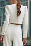 Ivory 2 Piece Single Breasted Women Suits With Pockets