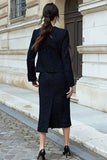Black Mix Pencil 2 Piece Single Breasted Tweed Work Dress