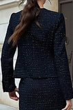 Black Mix Pencil 2 Piece Single Breasted Tweed Work Dress
