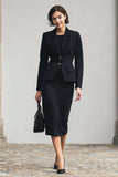 Black Notched Lapel 2 Piece Single Breasted Pencil Work Dress