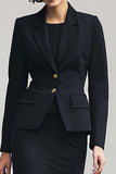 Black Notched Lapel 2 Piece Single Breasted Pencil Work Dress
