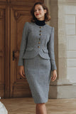 Grey Mix 2 Piece Pencil Tweed Single Breasted Midi Dress