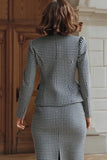 Grey Mix 2 Piece Pencil Tweed Single Breasted Midi Dress