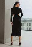Black Sheath Cut Out Long Sleeve Midi Dress