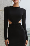 Black Sheath Cut Out Long Sleeve Midi Dress
