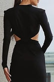 Black Sheath Cut Out Long Sleeve Midi Dress