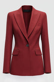Dark Red Peak Lapel One Button Women Blazer