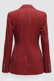 Dark Red Peak Lapel One Button Women Blazer