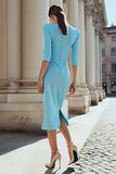 Light Blue Bodycon Midi Dress With Half Sleeves
