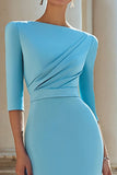 Light Blue Bodycon Midi Dress With Half Sleeves
