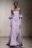 Light purple A-Line Satin Gala Dress (Without Gloves)