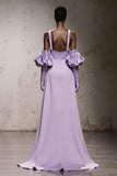 Light purple A-Line Satin Gala Dress (Without Gloves)