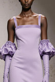 Light purple A-Line Satin Gala Dress (Without Gloves)