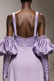 Light purple A-Line Satin Gala Dress (Without Gloves)