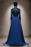 Sparkly Royal Blue Maxi Gala Dress With 3/4 Sleeves