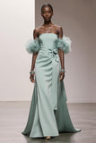 Strapless Mint Green A Line Satin Gala Dress
