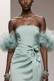 Strapless Mint Green A Line Satin Gala Dress