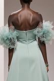 Strapless Mint Green A Line Satin Gala Dress