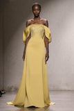 Daffodil Off The Shoulder A-Line Gala Dress with Sequins