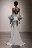 Silver Mermaid Satin Strapless Long Gala Dress