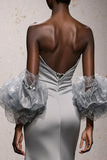 Silver Mermaid Satin Strapless Long Gala Dress