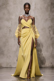 Strapless A-Line Daffodil Satin Gala Dress With Slit