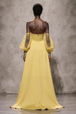 Strapless A-Line Daffodil Satin Gala Dress With Slit