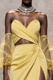 Strapless A-Line Daffodil Satin Gala Dress With Slit