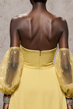 Strapless A-Line Daffodil Satin Gala Dress With Slit