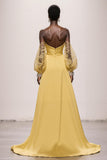 Daffodil Strapless Lace Gala Dress With Puff Sleeves