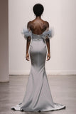 Silver Mermaid Off The Shoulder Gala Dress with Sequins