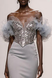 Silver Mermaid Off The Shoulder Gala Dress with Sequins