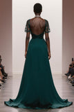 Dark Green V-Neck A-Line Satin Gala Dress With Sash