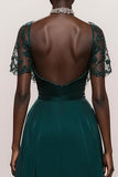 Dark Green V-Neck A-Line Satin Gala Dress With Sash