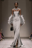 Strapless Mermaid Satin Silver Gala Dress (Without Feathers)