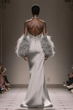 Strapless Mermaid Satin Silver Gala Dress (Without Feathers)