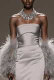 Strapless Mermaid Satin Silver Gala Dress (Without Feathers)