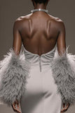 Strapless Mermaid Satin Silver Gala Dress (Without Feathers)