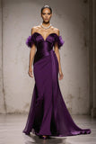 Mermaid Purple Off The Shoulder Gala Dress With Sash