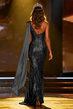Sparkly Gold One Shoulder Mermaid Pageant Dress