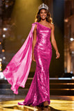 Sparkly Gold One Shoulder Mermaid Pageant Dress