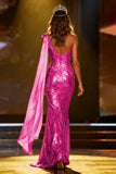 Sparkly Gold One Shoulder Mermaid Pageant Dress