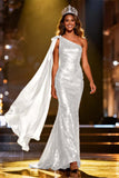 Sparkly Gold One Shoulder Mermaid Pageant Dress