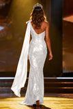 Sparkly Gold One Shoulder Mermaid Pageant Dress