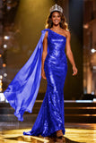 Sparkly Gold One Shoulder Mermaid Pageant Dress