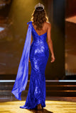 Sparkly Gold One Shoulder Mermaid Pageant Dress