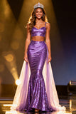 Purple 2 Piece Sequin Mermaid Pageant Dress