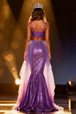 Purple 2 Piece Sequin Mermaid Pageant Dress