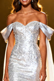 Off The Shoulder Mermaid Silver Pageant Dress With Sequins