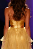 Yellow Mermaid Spaghetti Straps Maxi Pageant Dress with Overlay